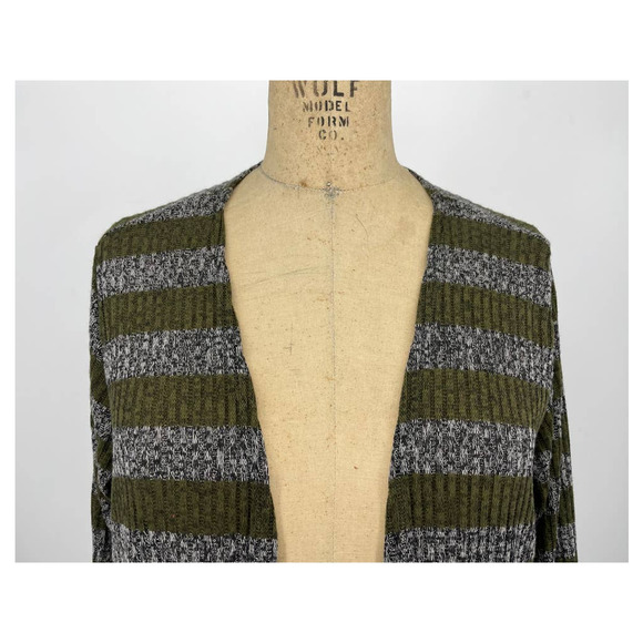 Lularoe Sarah Cardigan Duster Ribbed Sweater Olive Green Stripe M - Picture 6 of 9